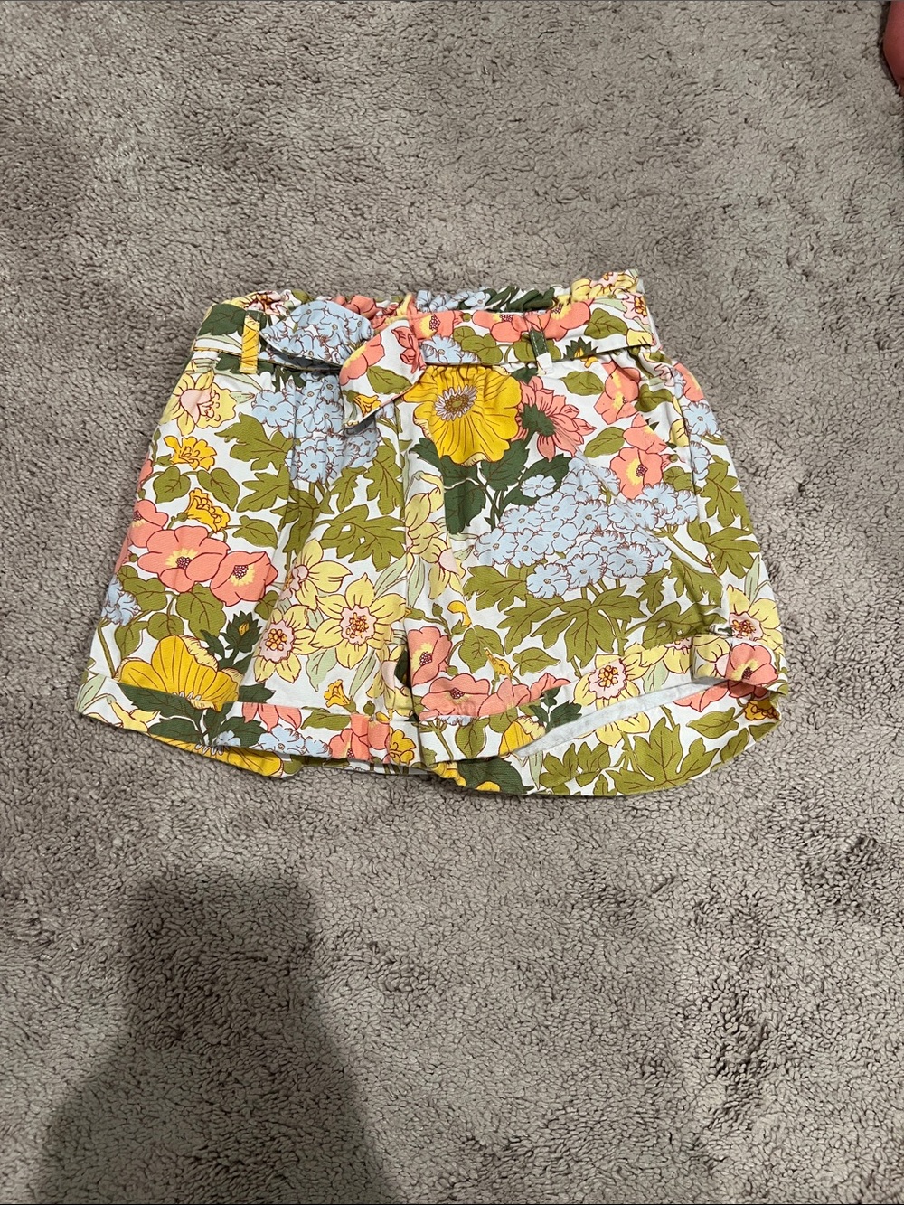 Janie and Jack Floral Paperbag Waist Shorts - Yellow, Pink, Blue & Green